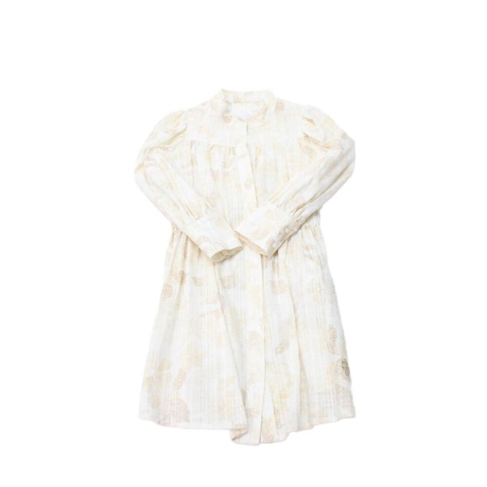 ELEVENTY Girls Button Front Long Sleeve Leaf Printed Dress White Beige Size 8